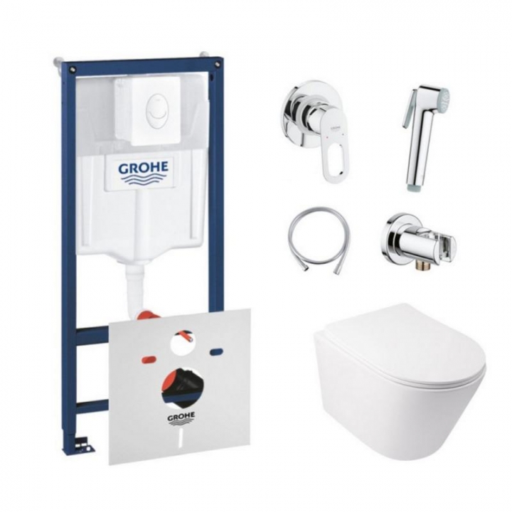 Комплект инсталляция Grohe Rapid SL 38722001 + унитаз с сиденьем Qtap Swan QT16335178W + набор для гигиенического душа со смесителем Grohe BauLoop 111042