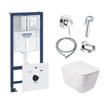 Комплект инсталляция Grohe Rapid SL 38827000 + унитаз с сиденьем Qtap Crow QT05335170W + набор для гигиенического душа со смесителем Grohe BauClassic 111048