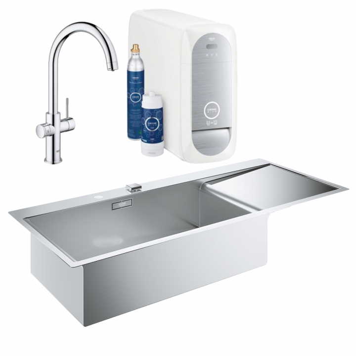 Набор Grohe мойка кухонная K1000 31581SD0 + смеситель Blue Home 31455001