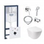 Комплект инсталляция Grohe Rapid SL 38827000 + унитаз с сиденьем Qtap Jay QT07335176W + набор для гигиенического душа со смесителем Grohe BauClassic 111048