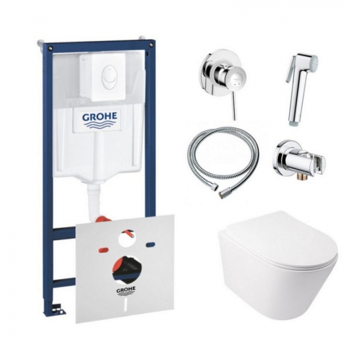 Комплект инсталляция Grohe Rapid SL 38722001 + унитаз с сиденьем Qtap Swan QT16335178W + набор для гигиенического душа со смесителем Grohe BauClassic 111048