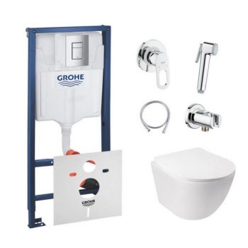 Комплект инсталляция Grohe Rapid SL 38772001 + унитаз с сиденьем Qtap Jay QT07335176W + набор для гигиенического душа со смесителем Grohe BauLoop 111042