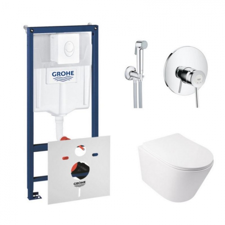 Комплект инсталляция Grohe Rapid SL 38722001 + унитаз с сиденьем Qtap Swan QT16335178W + набор для гигиенического душа со смесителем Grohe BauClassic 2904800S