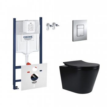 Набор инсталляция 4 в 1 Grohe Rapid SL 3884000G + унитаз с сиденьем Qtap Scorpio QT1433053ERMB