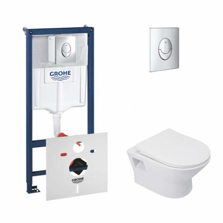 Набор инсталляция 4 в 1 Grohe Rapid SL 38721001 + унитаз с сиденьем Qtap Lark QT0331159W