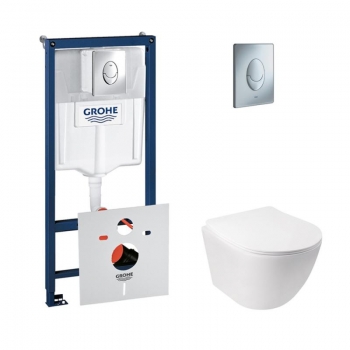 Набор инсталляция 4 в 1 Grohe Rapid SL 38721001 + унитаз с сиденьем Qtap Jay QT07335176W