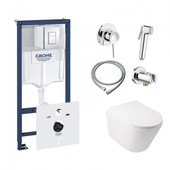 Комплект инсталляция Grohe Rapid SL 38827000 + унитаз с сиденьем Qtap Swan QT16335178W + набор для гигиенического душа со смесителем Grohe BauClassic 111048