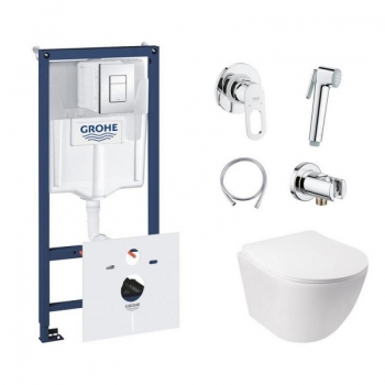 Комплект инсталляция Grohe Rapid SL 38827000 + унитаз с сиденьем Qtap Jay QT07335176W + набор для гигиенического душа со смесителем Grohe BauLoop 111042