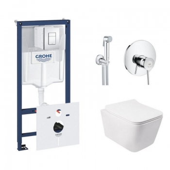 Комплект инсталляция Grohe Rapid SL 38827000 + унитаз с сиденьем Qtap Crow QT05335170W + набор для гигиенического душа со смесителем Grohe BauClassic 2904800S