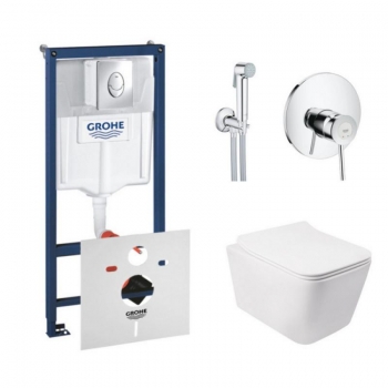 Комплект инсталляция Grohe Rapid SL 38721001 + унитаз с сиденьем Qtap Crow QT05335170W + набор для гигиенического душа со смесителем Grohe BauClassic 2904800S