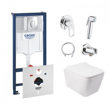 Комплект инсталляция Grohe Rapid SL 38721001 + унитаз с сиденьем Qtap Crow QT05335170W + набор для гигиенического душа со смесителем Grohe BauLoop 111042