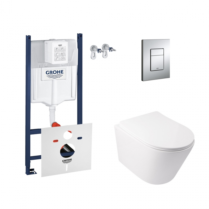 Набор инсталляция 4 в 1 Grohe Rapid SL 3884000G + унитаз с сиденьем Qtap Swan QT16335178W