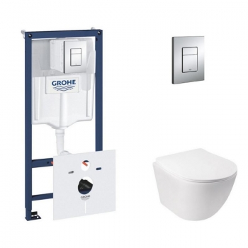 Набор инсталляция 5 в 1 Grohe Rapid SL 38827000 + унитаз с сиденьем Qtap Jay QT07335176W