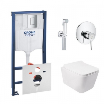 Комплект инсталляция Grohe Rapid SL 38772001 + унитаз с сиденьем Qtap Crow QT05335170W + набор для гигиенического душа со смесителем Grohe BauClassic 2904800S