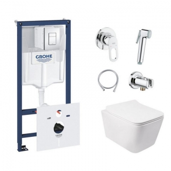 Комплект инсталляция Grohe Rapid SL 38827000 + унитаз с сиденьем Qtap Crow QT05335170W + набор для гигиенического душа со смесителем Grohe BauLoop 111042