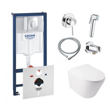 Комплект инсталляция Grohe Rapid SL 38721001 + унитаз с сиденьем Qtap Swan QT16335178W + набор для гигиенического душа со смесителем Grohe BauClassic 111048