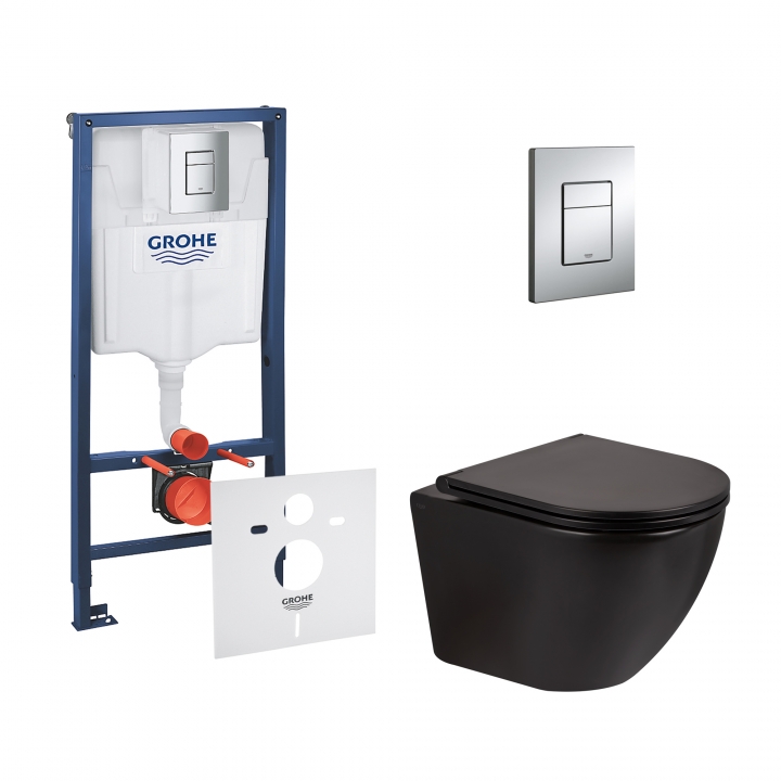 Набор инсталляция 4 в 1 Grohe Rapid SL 38772001 + унитаз с сиденьем Qtap Robin QT1333046ERMB