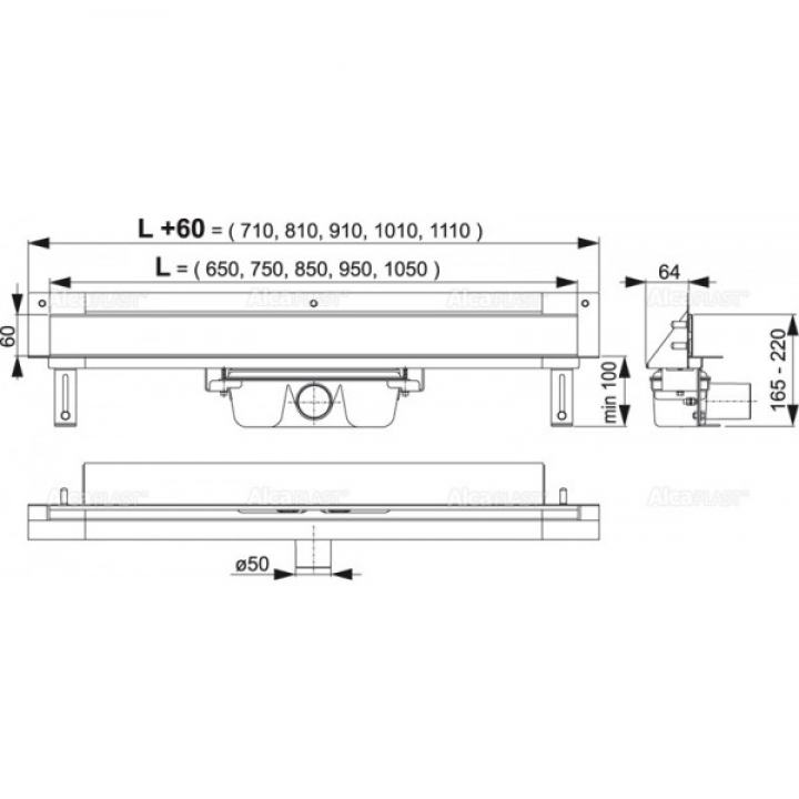 Водосточный желоб AlcaPlast APZ5 AlcaLight AEZ120- 950 с решеткой